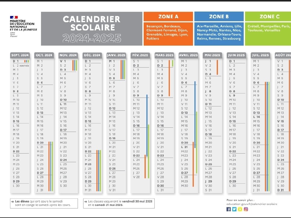 Calendrier Scolaire 20242025,France afriqexams